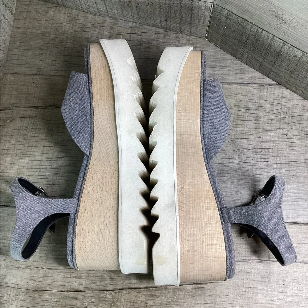 STELLA MCCARTNEY‎ Striped Star Gray Denim Platform Sandals Sz 38 1/2